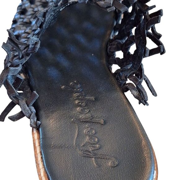 Free People sz 8 Black Leather Mirage Mule Flats Braided Sandal EU 38 Boho Comfy - Picture 13 of 16
